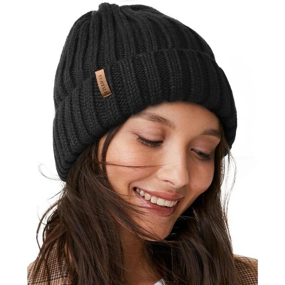 Women’s Beige Winter Fleece-Lined Chunky Knit Beanie Snow Hat Cap main image 6
